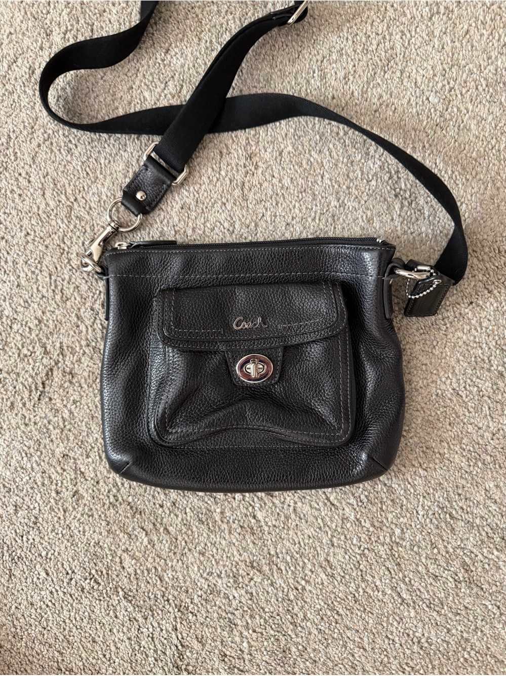 Coach Black Pebbled Leather Crossbody Bag (Unisex)